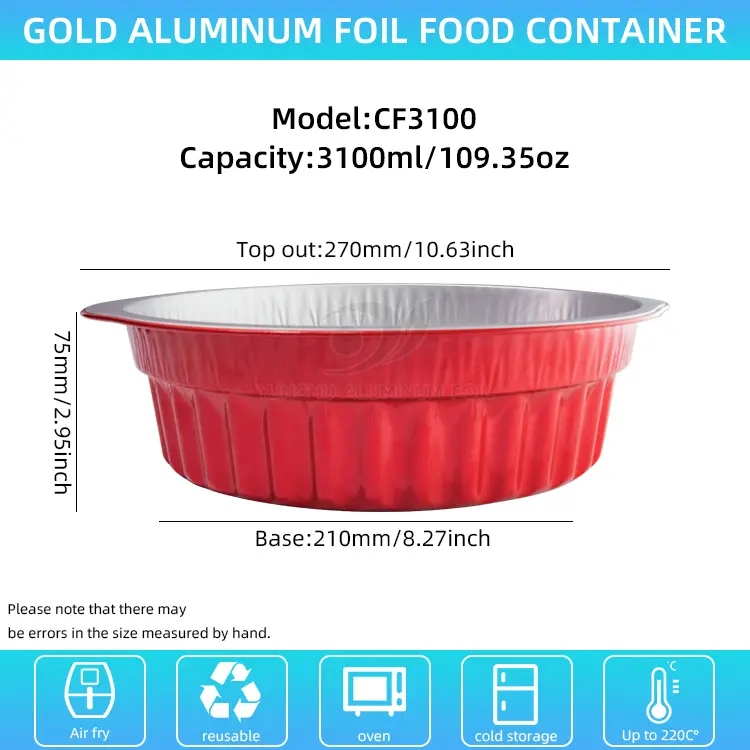 Tek Kullanımlık Tot Tencereler ve Tavalar Kırmızı Alüminyum Folyo Kaplar