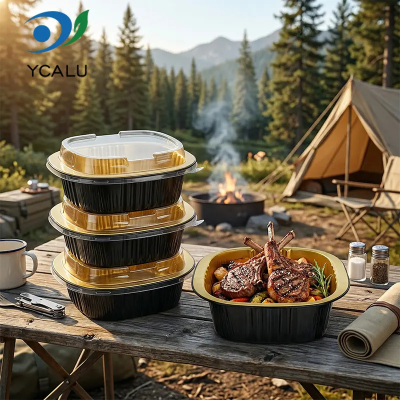 Tek kullanımlık binaural kare kutu siyah altın Alüminyum Folyo Kapları