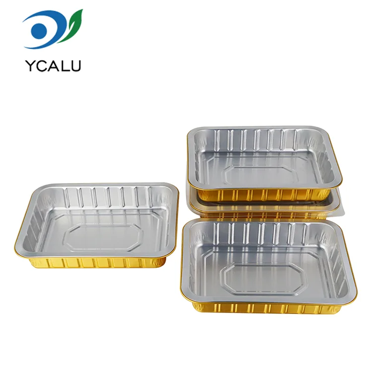 Tek Kullanımlık Catering Altın Dikdörtgen Alüminyum Folyo Kapları Tek Kullanımlık Catering Altın Dikdörtgen Alüminyum Folyo Kapları