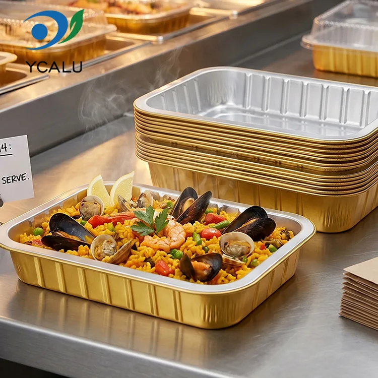 Tek Kullanımlık Catering Altın Dikdörtgen Alüminyum Folyo Kapları