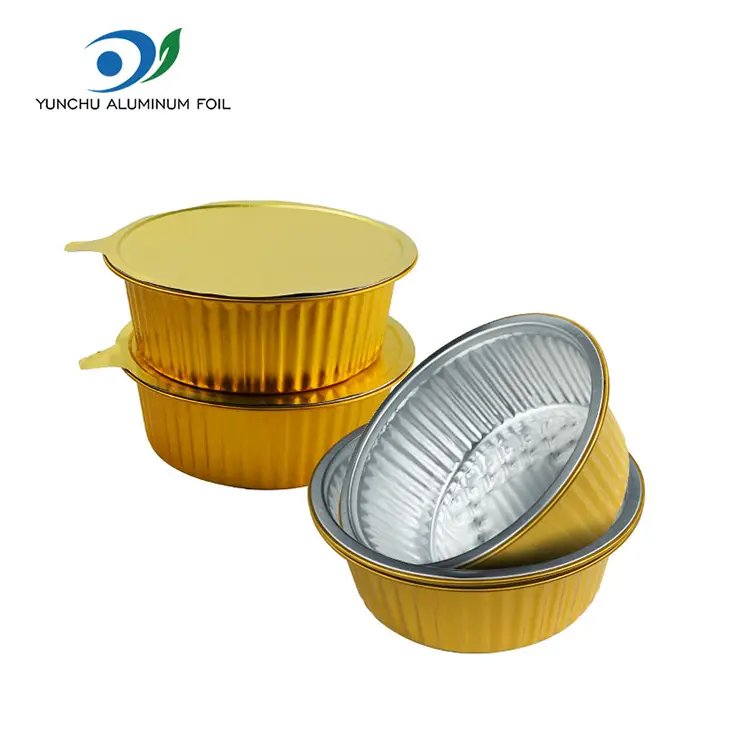 Tek kullanımlık altın fast food yuvarlak alüminyum folyo kaplar