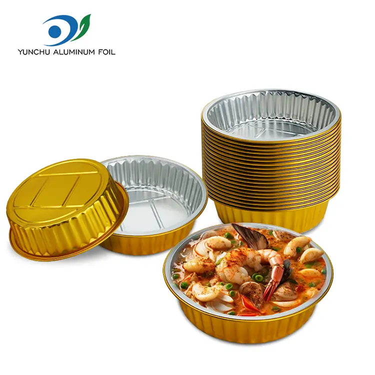 Tek kullanımlık Gratin Altın Yuvarlak Alüminyum Folyo Kaplar