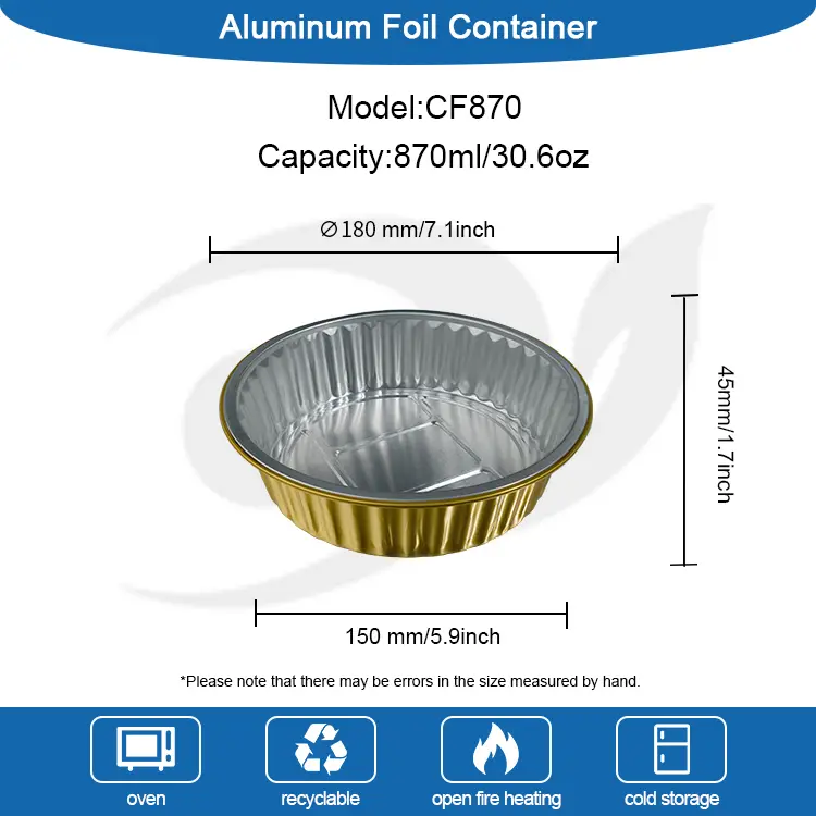 Tek kullanımlık Gratin Altın Yuvarlak Alüminyum Folyo Kaplar