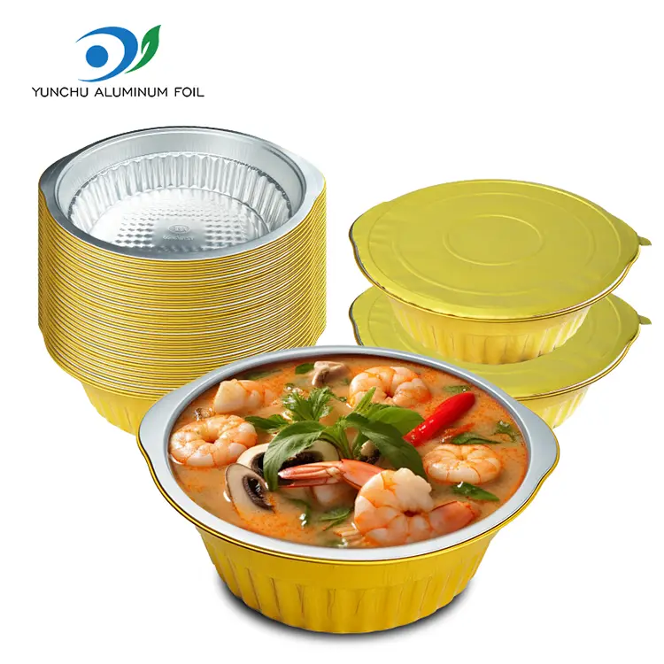Tek Kullanımlık Tencere Altın Yuvarlak Alüminyum Folyo Kaplar