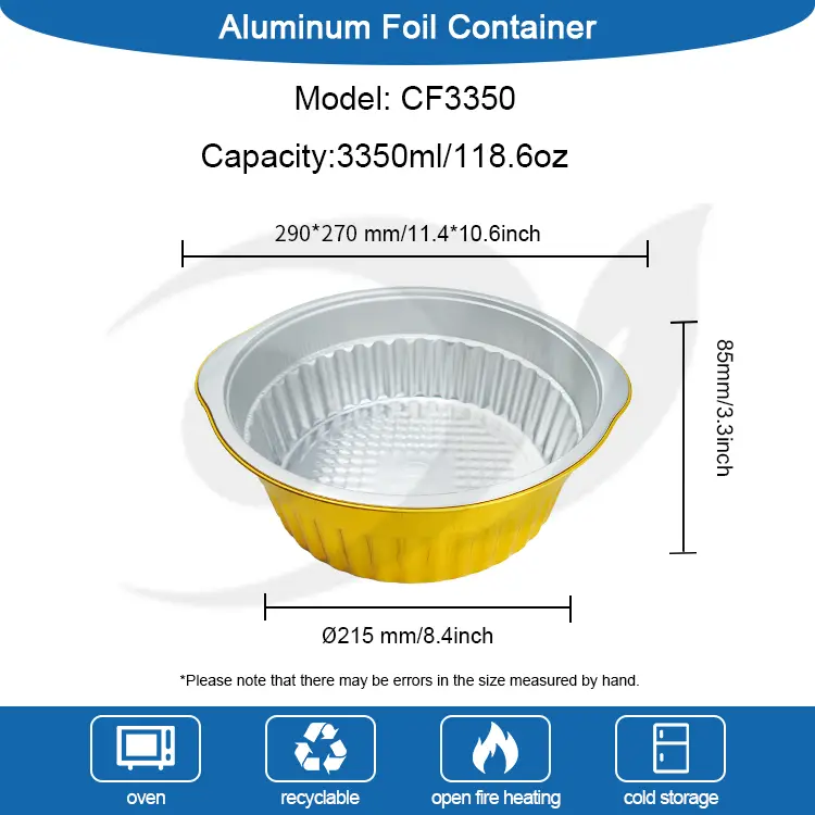 Tek Kullanımlık Tencere Altın Yuvarlak Alüminyum Folyo Kaplar