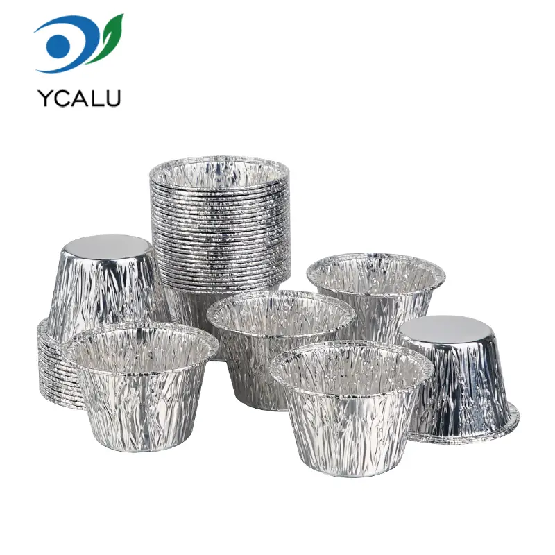 Tek Kullanımlık Mini Kek Bardağı Gümüş Alüminyum Folyo Kapları Tek Kullanımlık Mini Kek Bardağı Gümüş Alüminyum Folyo Kapları