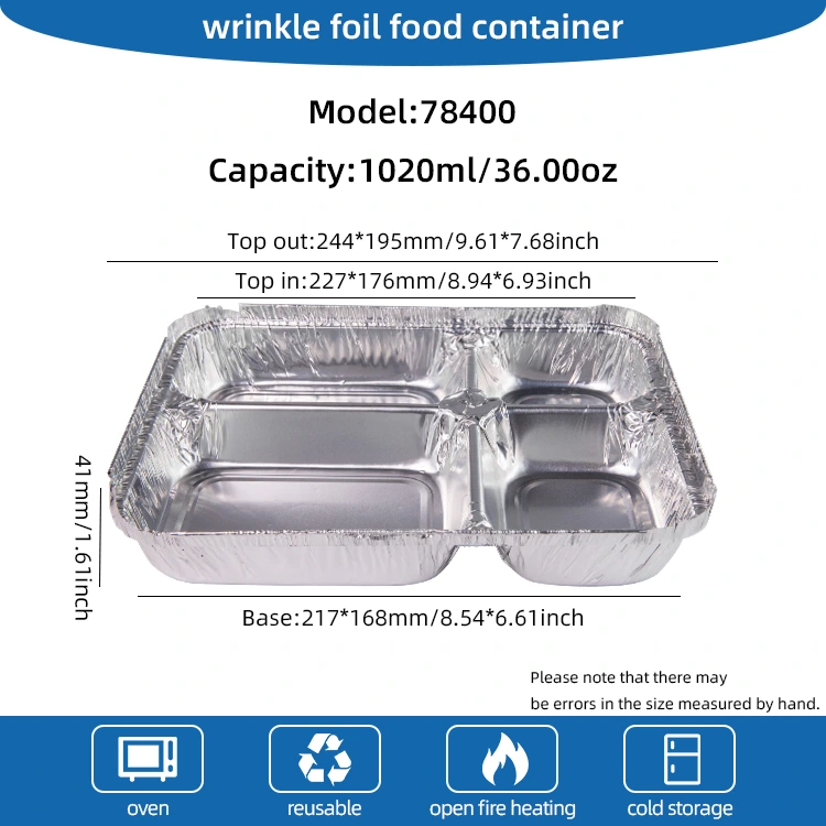 Tek kullanımlık çok bölmeli fast food gümüş alüminyum folyo kaplar