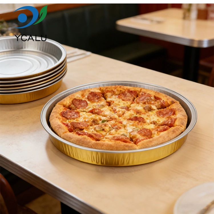 Tek kullanımlık pizza tavası pişirme Yuvarlak Alüminyum Folyo Kapları Tek kullanımlık pizza tavası pişirme Yuvarlak Alüminyum Folyo Kapları