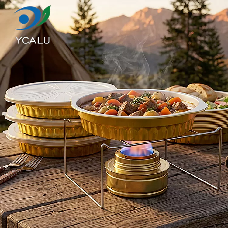 Tek kullanımlık yuvarlak catering paket servisi olan restoran Alüminyum Folyo Kapları
