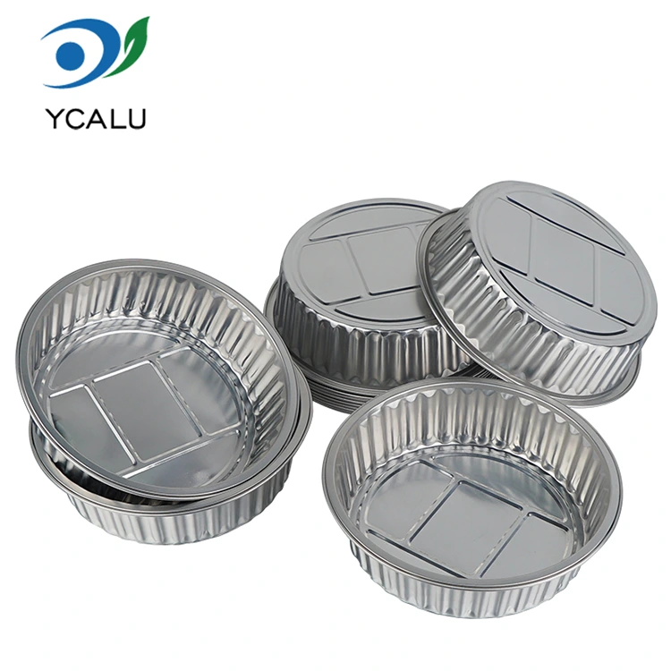 Tek kullanımlık yuvarlak gümüş paketlenmiş catering Alüminyum Folyo Kapları Tek kullanımlık yuvarlak gümüş paketlenmiş catering Alüminyum Folyo Kapları