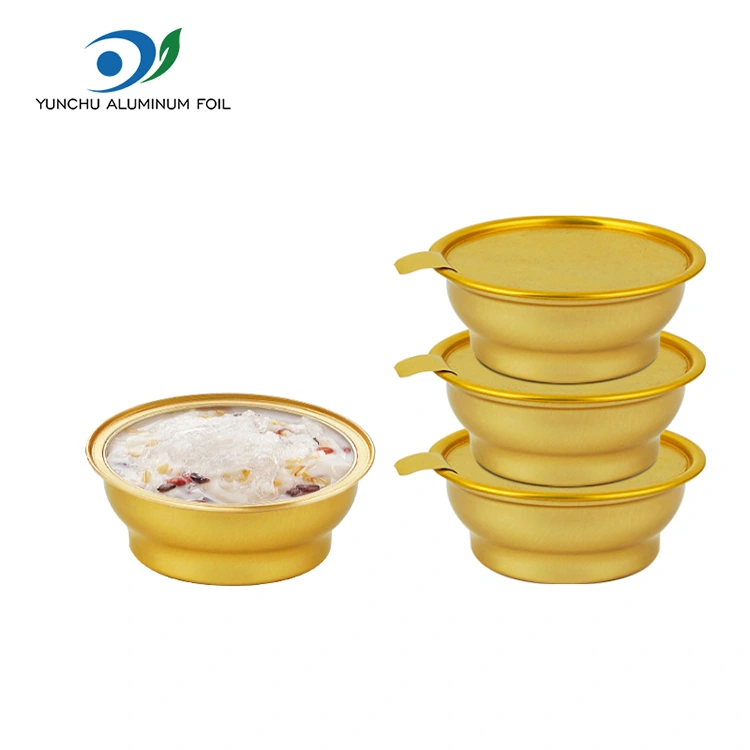 Tek kullanımlık yuvarlak paket servisi olan restoran kutusu küçük altın kase Alüminyum Folyo Kapları Tek kullanımlık yuvarlak paket servisi olan restoran kutusu küçük altın kase Alüminyum Folyo Kapları