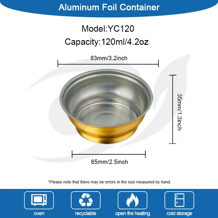 Tek kullanımlık yuvarlak paket servisi olan restoran kutusu küçük altın kase Alüminyum Folyo Kapları