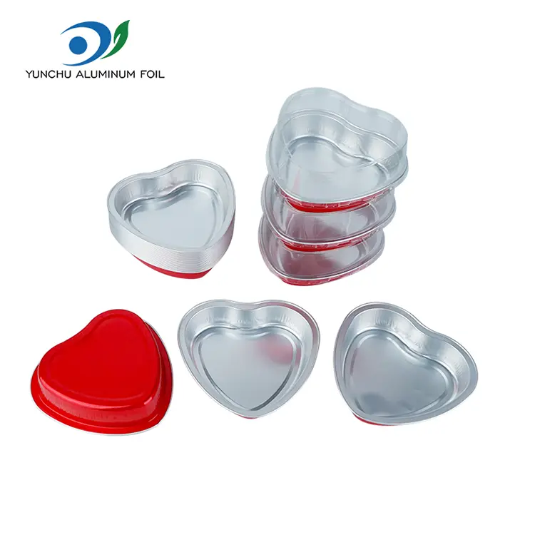 Kalp şeklindeki kek pişirme pürüzsüz duvarlı alüminyum folyo kaplar