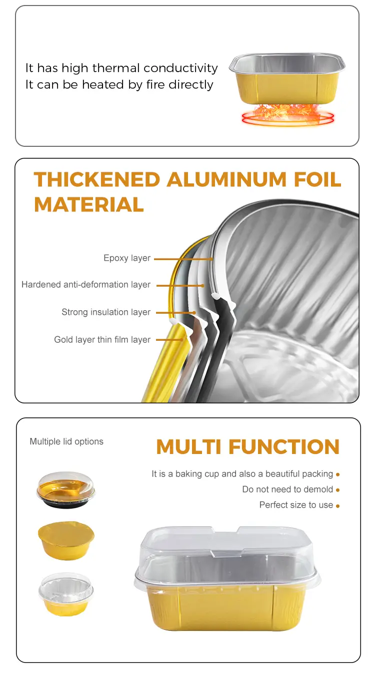 Rectangular cake box heat sealed Smoothwall Aluminum Foil Containers