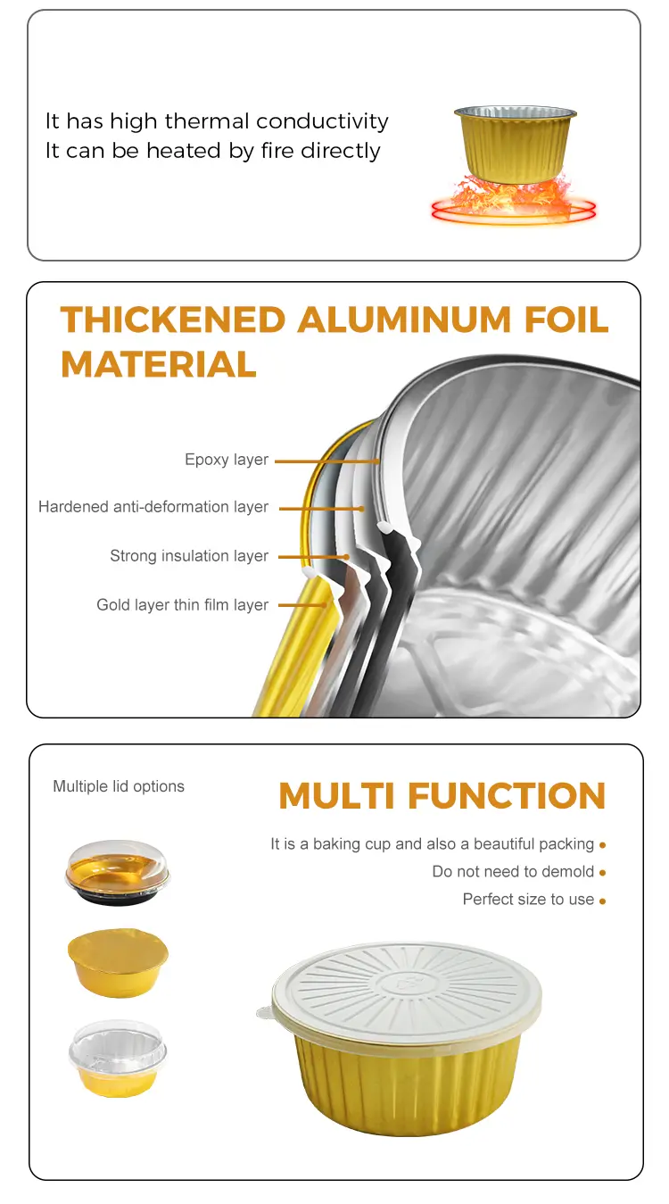 Disposable sealed takeaway gold Aluminum Foil Containers