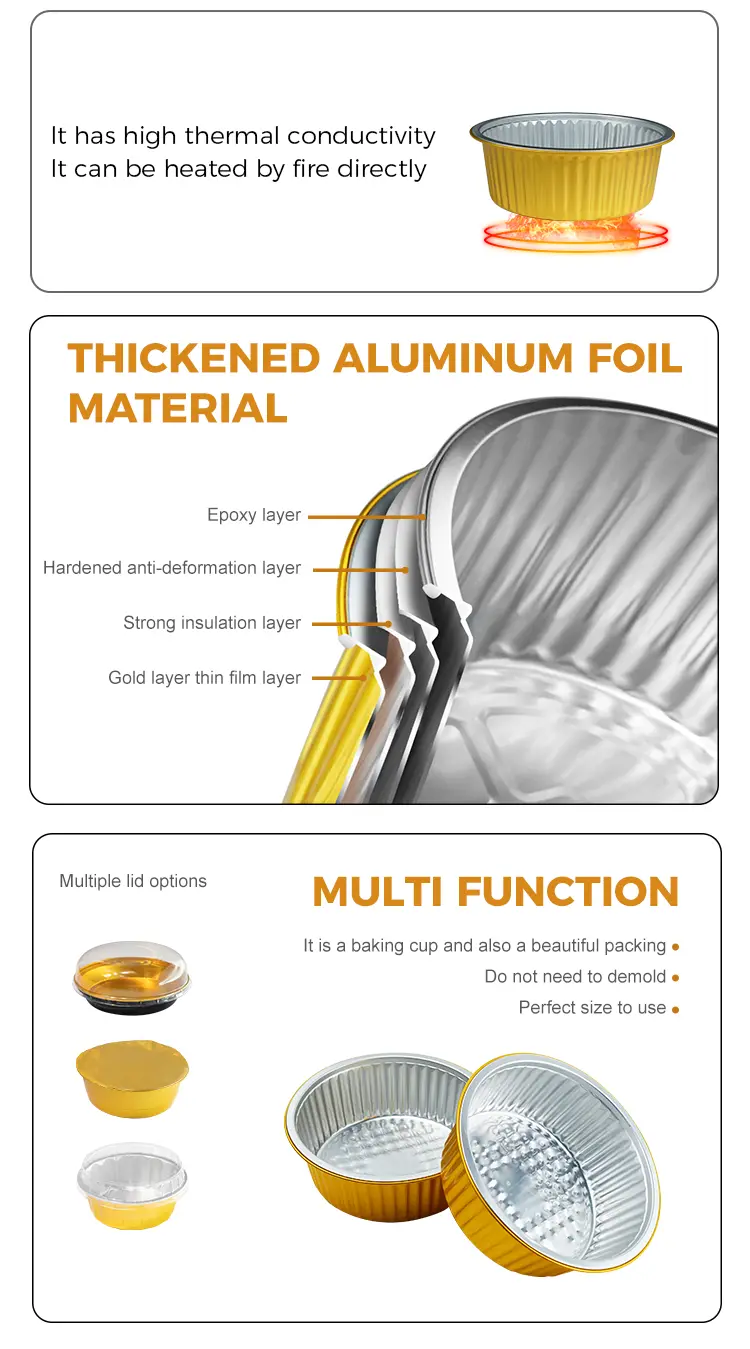 Disposable golden fast food Round Aluminum Foil Containers