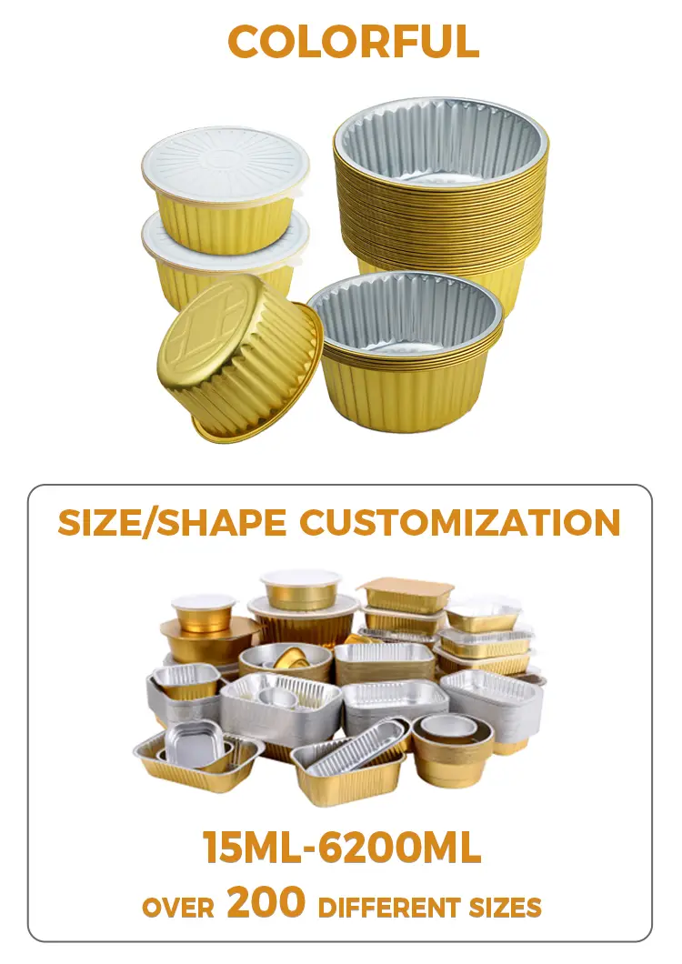 Disposable Food beverage takeaway Golden Aluminum Foil Containers