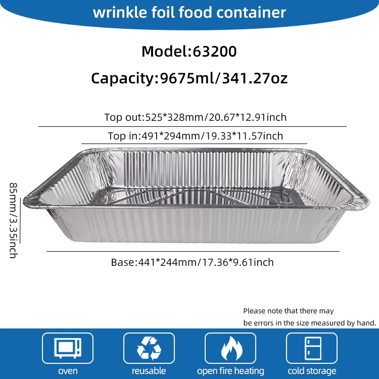Büyük kapasiteli açık fırın tepsisi gümüş alüminyum folyo kaplar