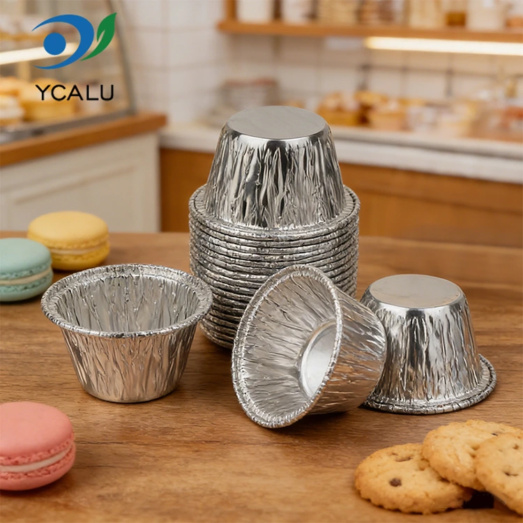 Bir kerelik küçük yuvarlak kek hava fritözü Gümüş Alüminyum Folyo Gıda Kapları