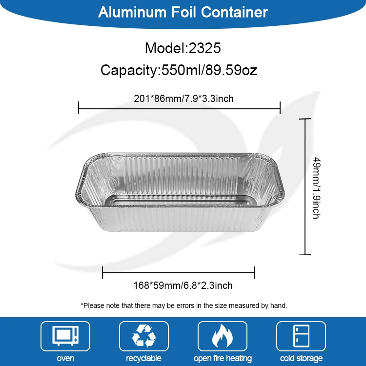 Dikdörtgen Hava Fritözü Takeaway Gümüş Alüminyum Folyo Kaplar