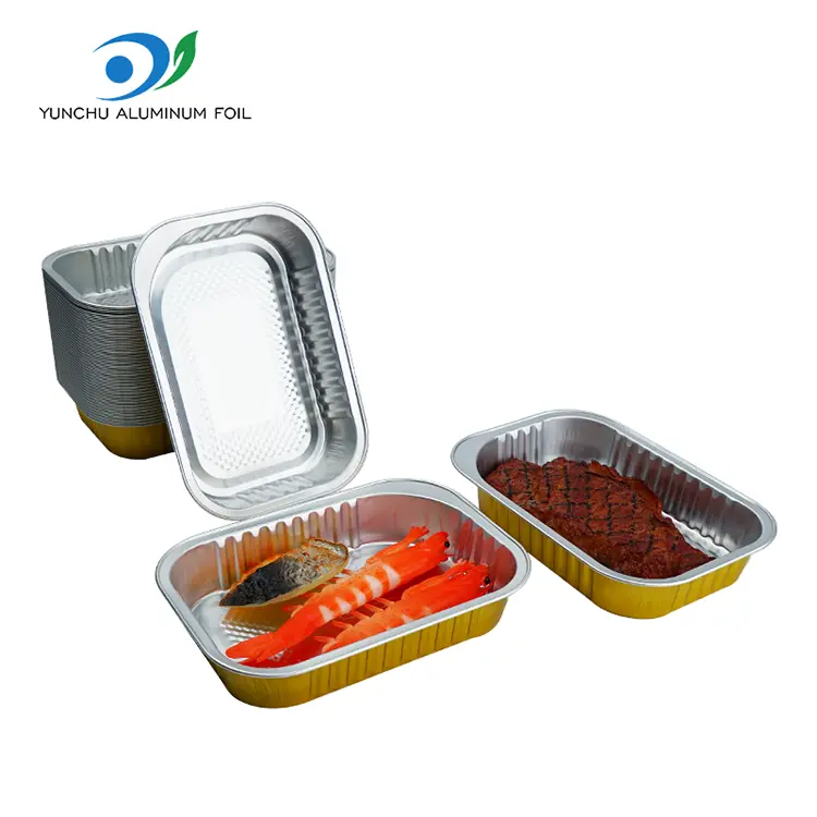 Kare Paket Servis Yemek Altın Alüminyum Folyo Kaplar Kare Paket Servis Yemek Altın Alüminyum Folyo Kaplar